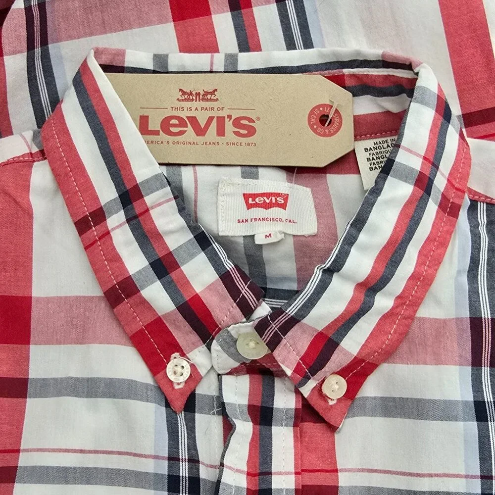 Levi's‎ Shirt Mens Medium Button Down Red Black Plaid Casual Dress Long Sleeve - Picture 6 of 6